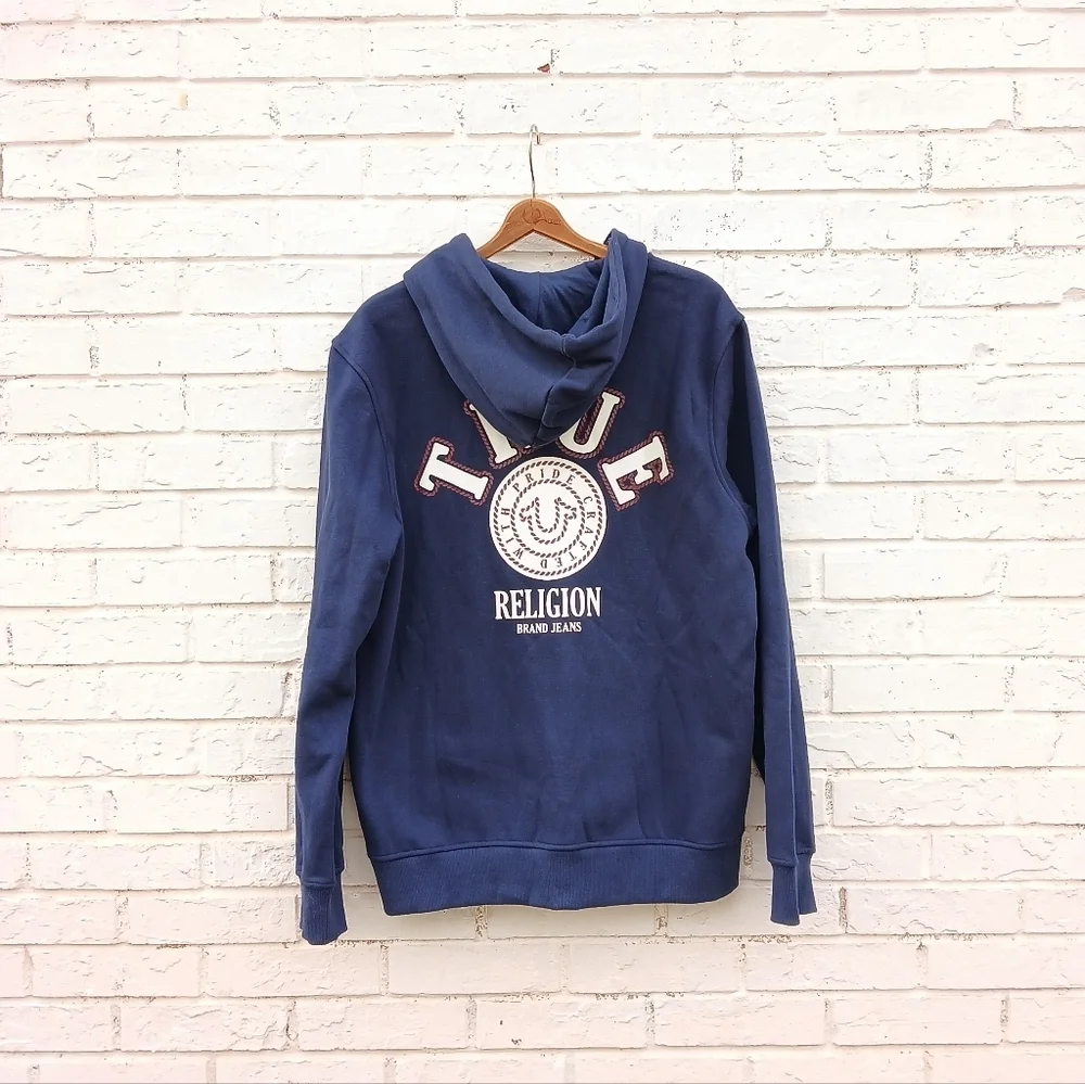 True Religion Full Zip Hoodie Logo Navy Large